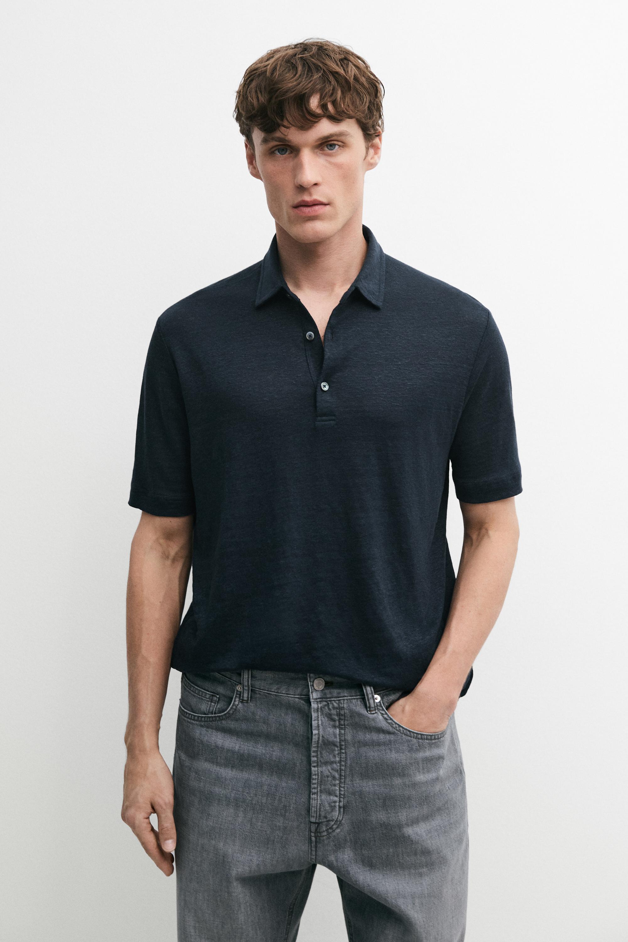 Polo 100 % lin à manches courtes